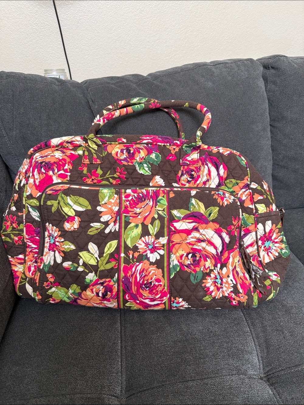 Gorgeous Vera Bradley Chocolate Floral Quilted Travel Tote